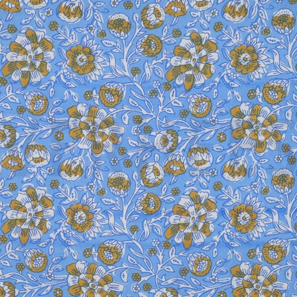 HANDCRAFTED BLOCK-PRINTED COTTON FLOWERS BLUE (hover)