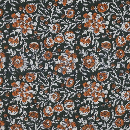 HANDCRAFTED BLOCK-PRINTED COTTON FLOWERS GREEN #7