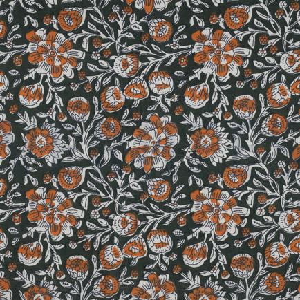 HANDCRAFTED BLOCK-PRINTED COTTON FLOWERS GREEN (hover)