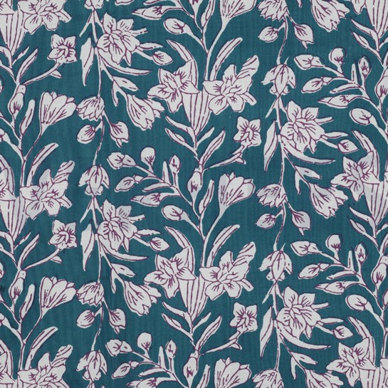 HANDCRAFTED BLOCK-PRINTED COTTON FLOWERS PETROL #7