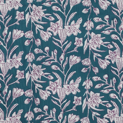 HANDCRAFTED BLOCK-PRINTED COTTON FLOWERS PETROL (hover)