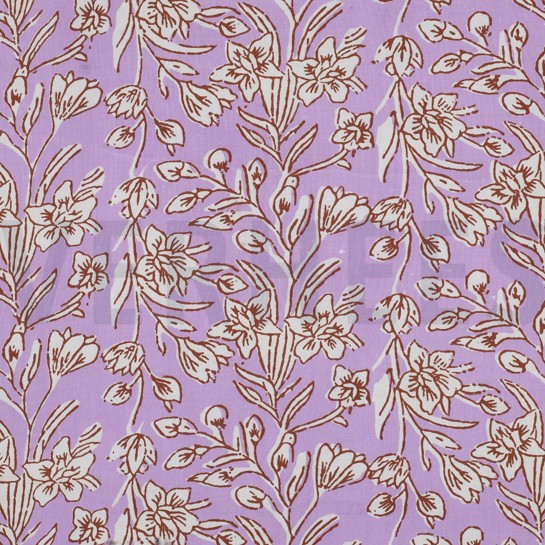 HANDCRAFTED BLOCK-PRINTED COTTON FLOWERS LILAC #7