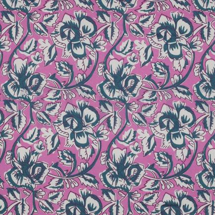 HANDCRAFTED BLOCK-PRINTED COTTON FLOWERS VIOLET (hover)