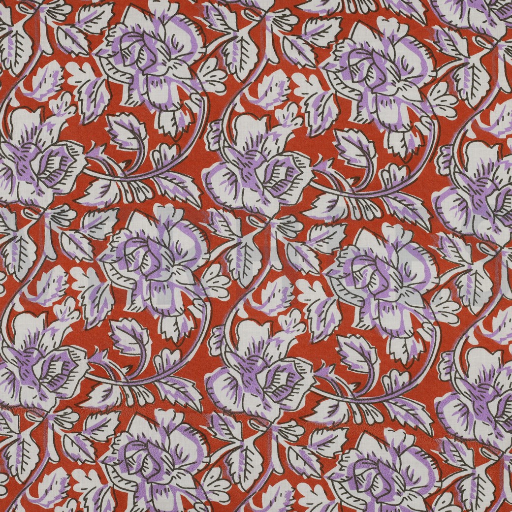 HANDCRAFTED BLOCK-PRINTED COTTON FLOWERS TERRACOTTA