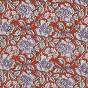COTON IMPRIMÉ BLOCK FAIT MAIN FLEURS TERRACOTTA (thumbnail)