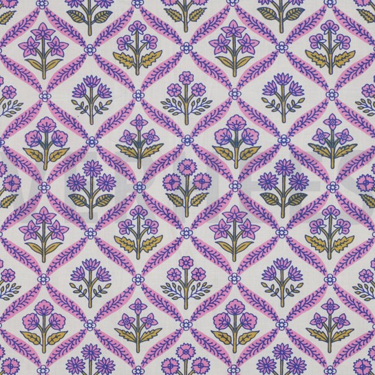 HANDCRAFTED BLOCK-PRINTED COTTON FLOWERS WHITE #7