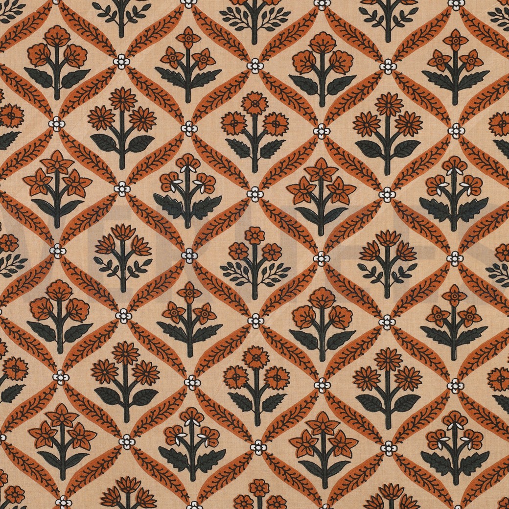 HANDCRAFTED BLOCK-PRINTED COTTON FLOWERS CAMEL