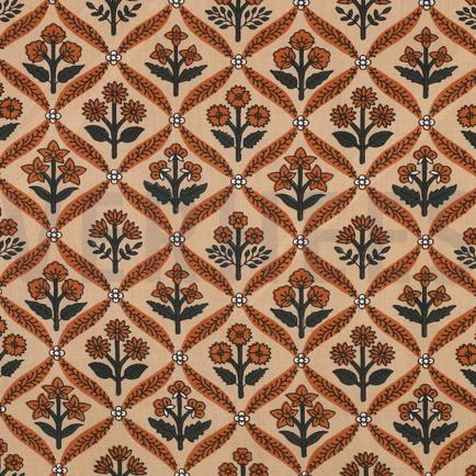 HANDCRAFTED BLOCK-PRINTED COTTON FLOWERS CAMEL (hover)