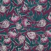 HANDGEMAAKTE BLOKPRINT KATOEN BLOEMEN AUBERGINE (thumbnail)