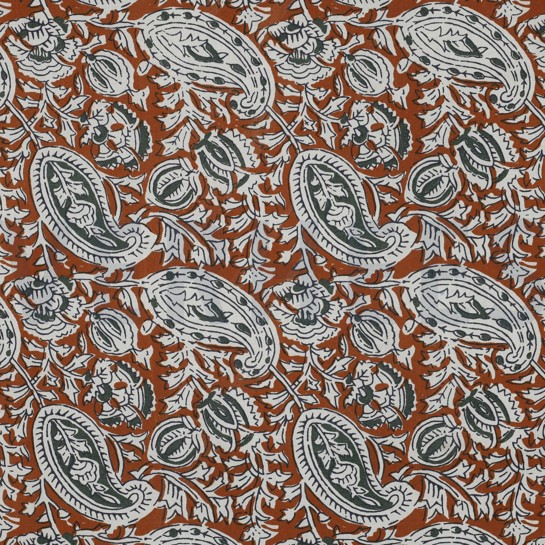 HANDGEMAAKTE BLOKPRINT KATOEN PAISLEY COGNAC #7