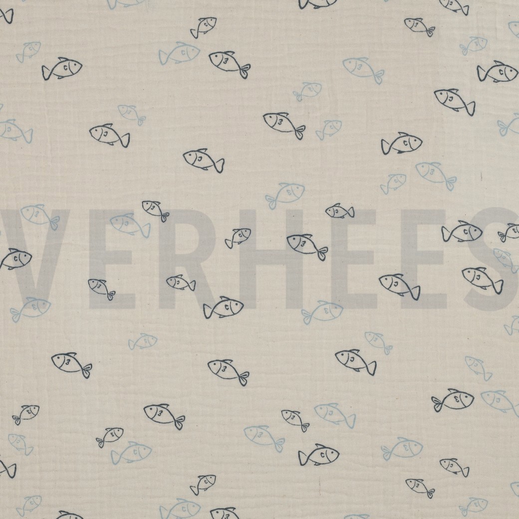 DOUBLE GAZE DE COTON GOTS NATUREL POISSONS NATUREL