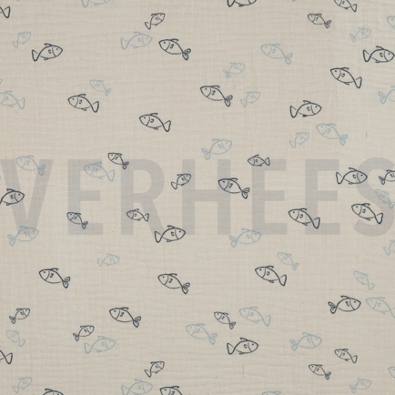 DOUBLE GAZE DE COTON GOTS NATUREL POISSONS NATUREL (hover)