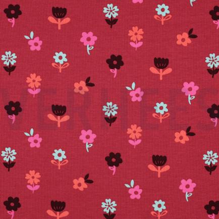 JERSEY GAUFRÉ FLEURS ROUGE FONCÉ (hover)