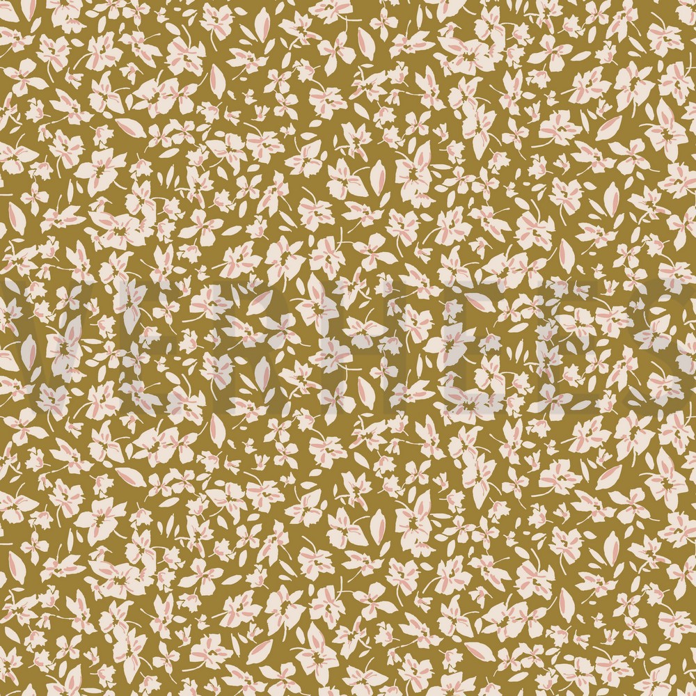 VISCOSE ROSELLA STRETCH BLOEMEN OLIJF