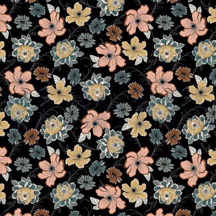 VISCOSE ROSELLA STRETCH BLOEMEN ZWART (hover)