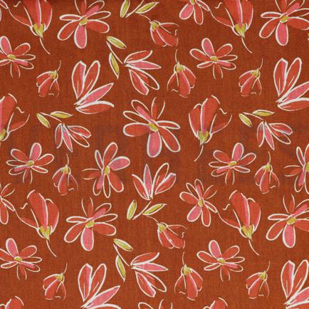 LINNEN VISCOSE GEWASSEN BLOEMEN BRICK (hover)