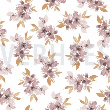 JERSEY DIGITAL FLEURS ET FEUILLES VIEUX ROSÉ PÂLE (hover)