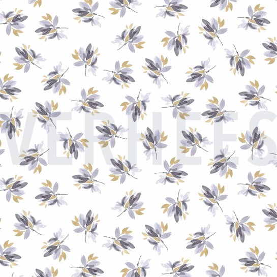JERSEY DIGITAL FLOWERS AND LEAVES WHITE/LAVENDER #7
