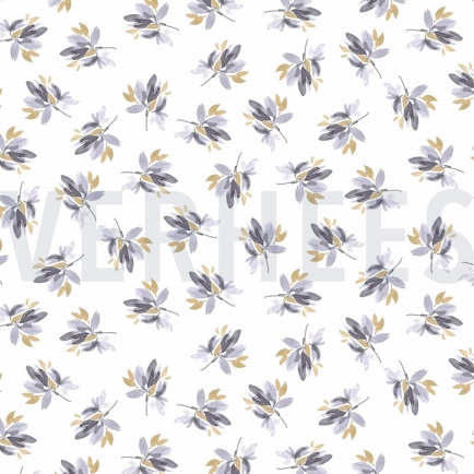 JERSEY DIGITAL BLUMEN UND BLÄTTER WEISS / LAVENDEL (hover)