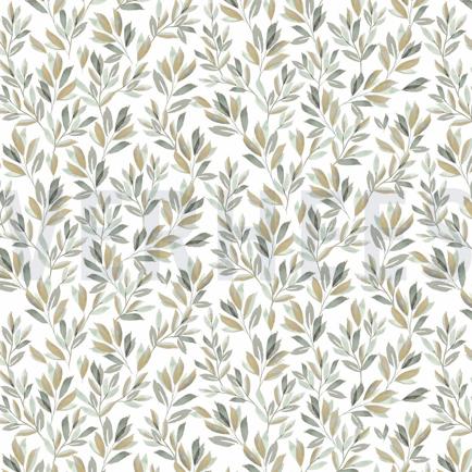 JERSEY DIGITAL FLEURS ET FEUILLES BLANC/VERT (hover)