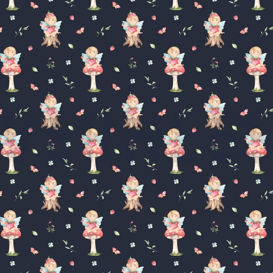 BAUMWOLLE POPELINE DIGITAL SÜSSER ELF MARINEBLAU #7