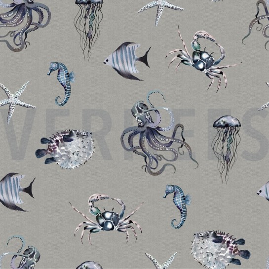 CANVAS DIGITAL UNDERWATER ANIMALS GREY #7