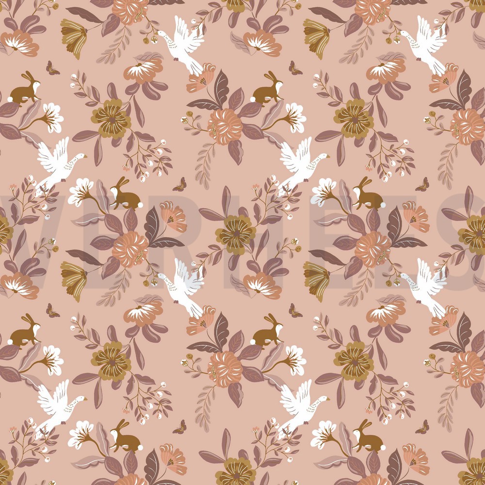 KATOENEN POPLIN GOTS BLOEMEN OUDROZE