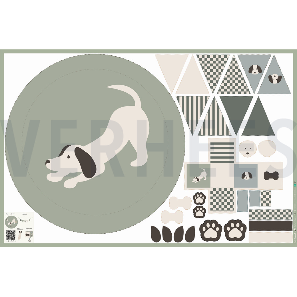 FINE POPLIN DIGITAL PLAYMAT PANEL DOGS GREEN