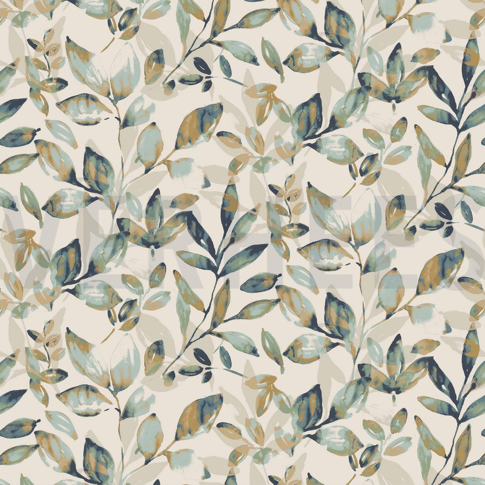 LINEN JERSEY DIGITAL LEAVES OLD GREEN/OCHRE
