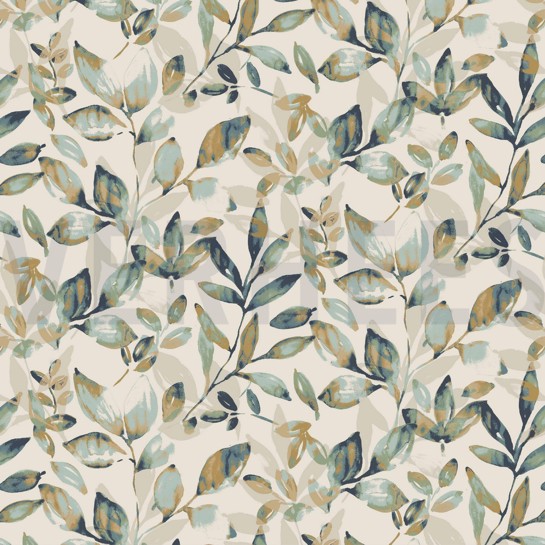 LINEN JERSEY DIGITAL LEAVES OLD GREEN/OCHRE #7