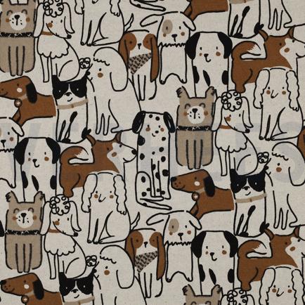 TOILE DÉCORATION LIN LOOK CHIENS NATUREL (hover)