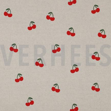 TOILE DÉCORATION LIN LOOK CERISES NATUREL (hover)