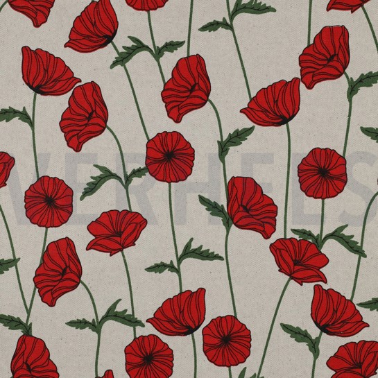 COATED CANVAS LINEN LOOK POPPY FLOWERS NATURAL #7