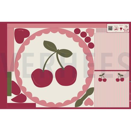 FIJNGEWEVEN KATOENEN POPLIN DIGITAAL KERSEN SPEELMAT PANEEL MAUVE (hover)