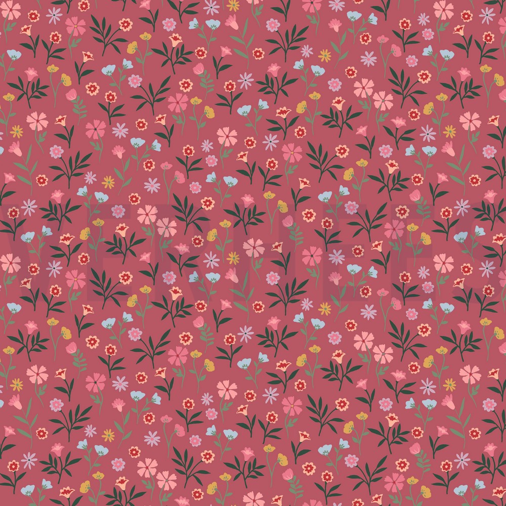 POPELINE DE COTON FLEURS ROSE FONCÉ #7