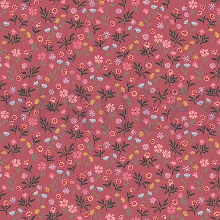 POPELINE DE COTON FLEURS ROSE FONCÉ (hover)