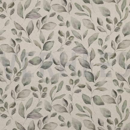 TOILE DÉCORATION LIN LOOK DIGITAL FEUILLES NATUREL (hover)