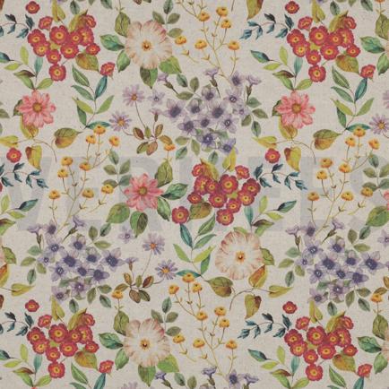 TOILE DÉCORATION LIN LOOK DIGITAL FLEURS NATUREL (hover)