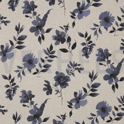 TOILE DÉCORATION LIN LOOK DIGITAL FLEURS NATUREL (hover)