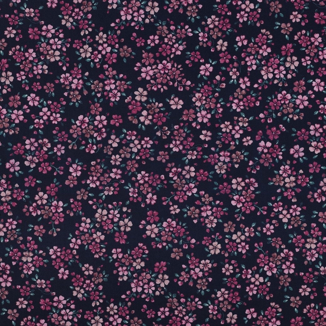 BAUMWOLLE POPELINE DIGITAL BLÜTEN MARINEBLAU