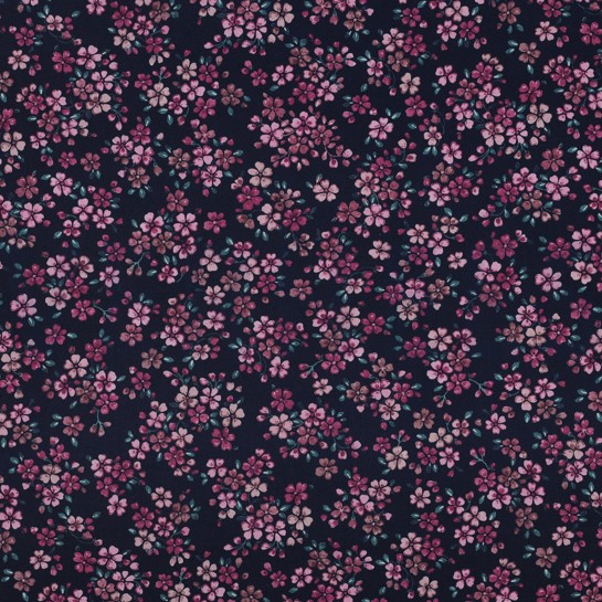BAUMWOLLE POPELINE DIGITAL BLÜTEN MARINEBLAU #7