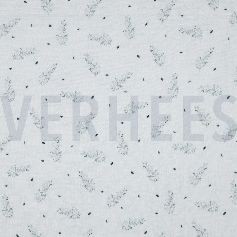 DOUBLE GAUZE GOTS DIGITAL FOREST WHITE