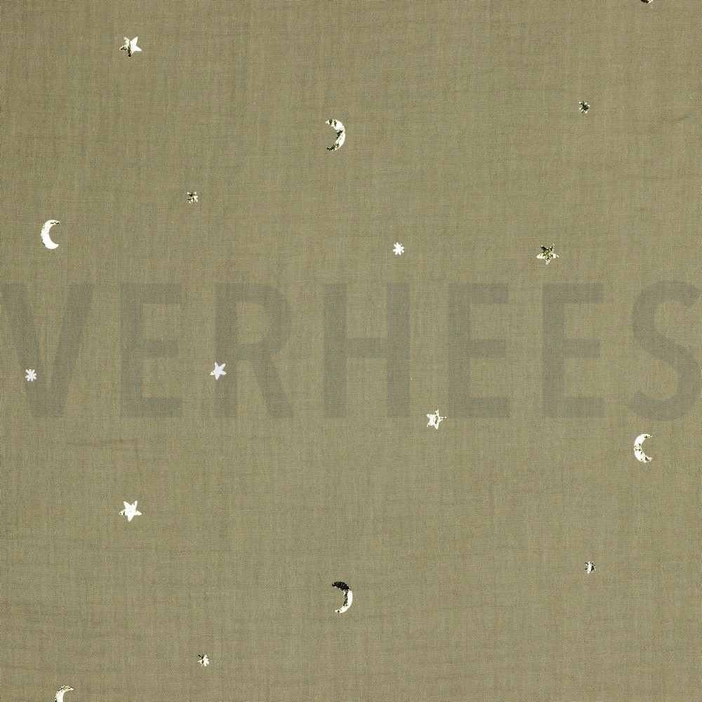 DOUBLE GAUZE FOIL MOON AND STARS TAUPE
