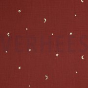 DOUBLE GAUZE FOIL MOON AND STARS BURGUNDY (thumbnail)