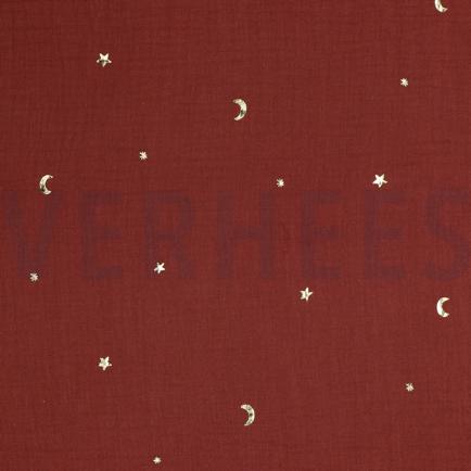 DOUBLE GAUZE FOIL MOON AND STARS BURGUNDY (hover)