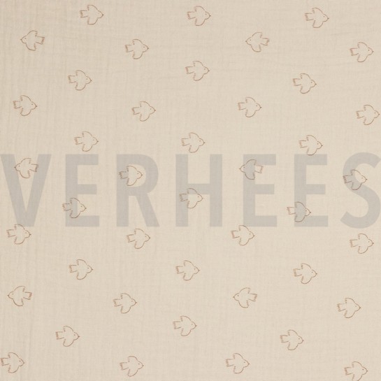 DOUBLE GAUZE BIRDS LIGHT SALMON #7