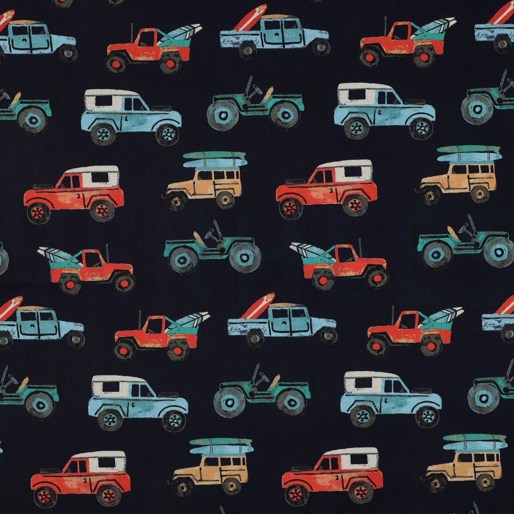 FINE POPLIN DIGITAL CARS NAVY