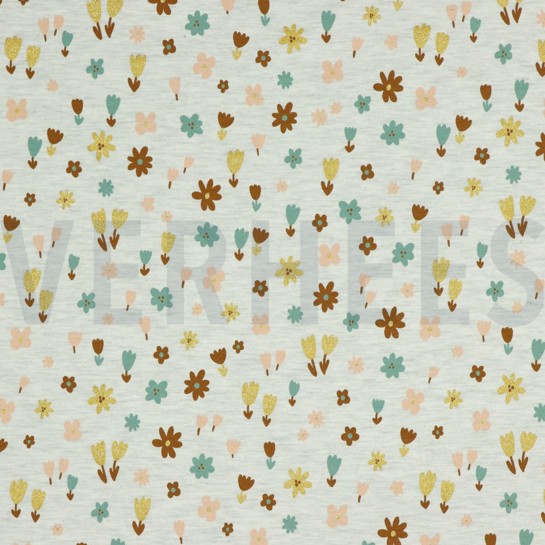 JERSEY MELANGE GLITTER SMALL FLOWERS ECRU MELANGE #7