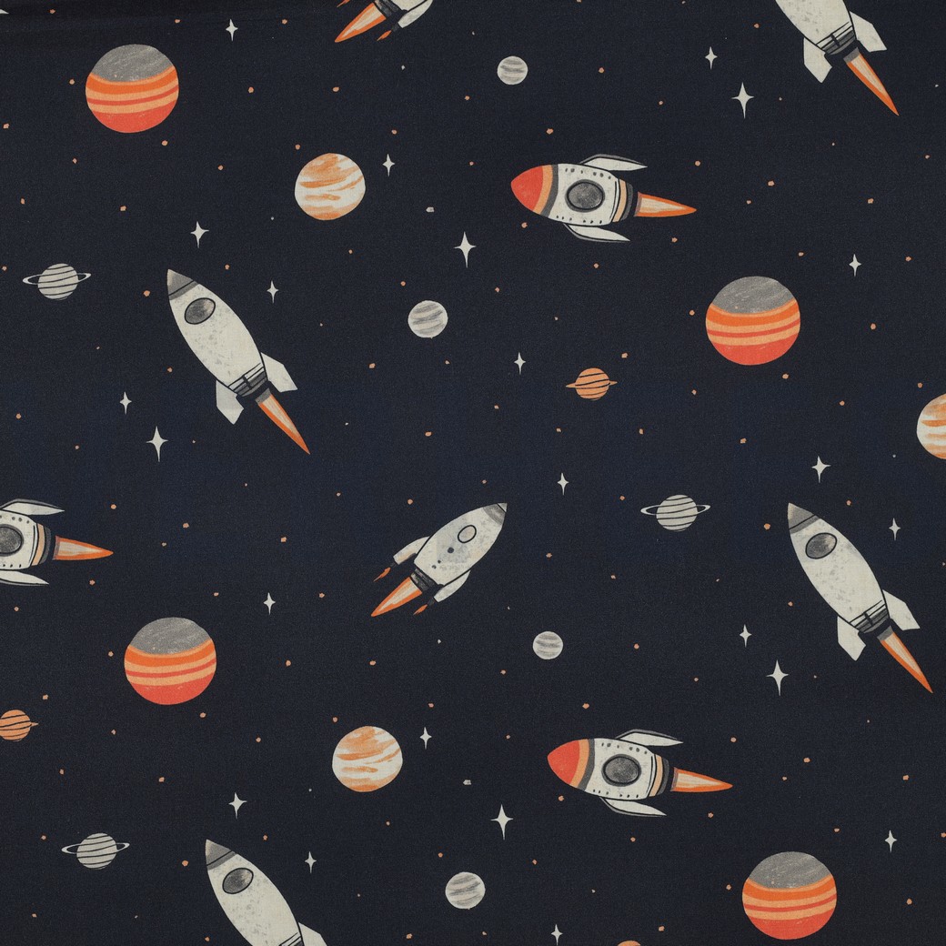 POPELINE DE COTON DIGITAL ESPACE BLEU MARINE