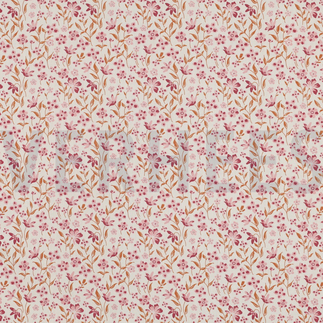 BAUMWOLLE POPELINE BLUMEN ROSA